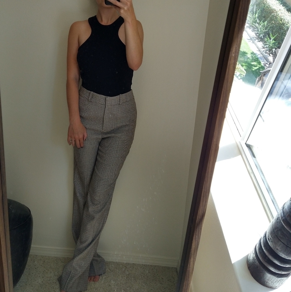 Frame Denim Plaid Trousers in Black and Brown